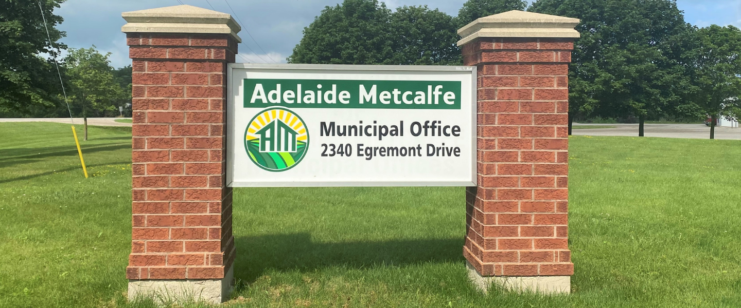 Adelaide Metcalfe Township Office Sign: with logo and address (2340 Egremont Dr)