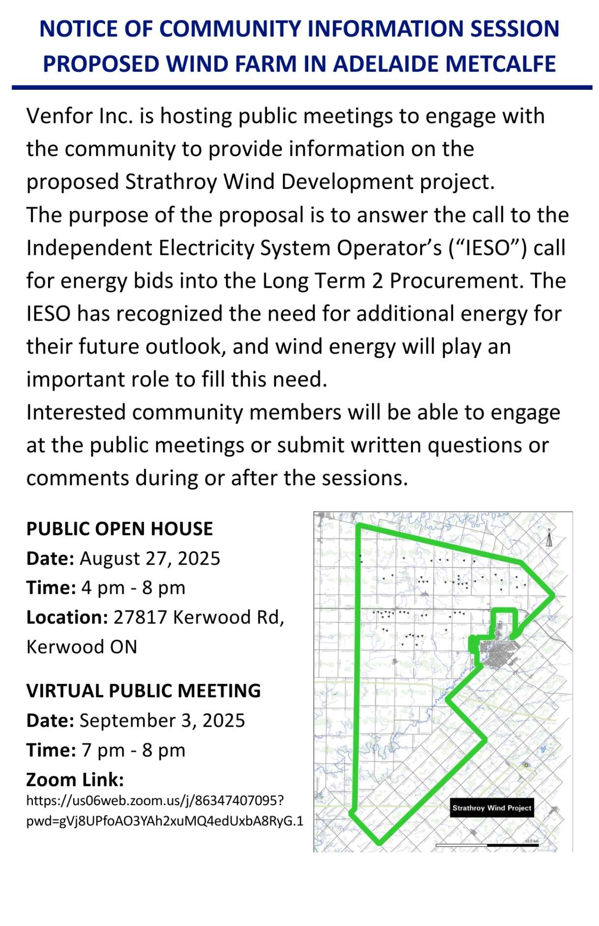 Advertisement for Venfor Community Information Session